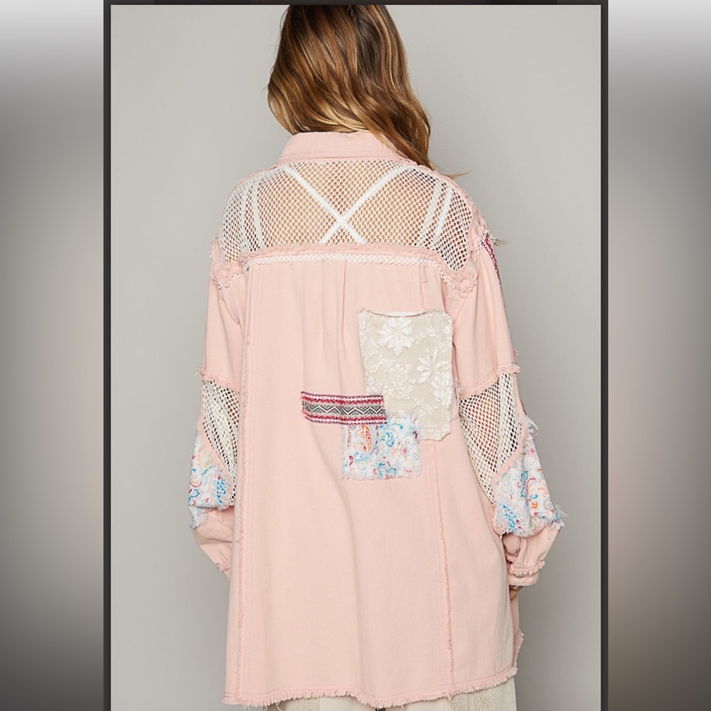 Nwot Pol Pink Oversized Patchwork Shacket - image 3